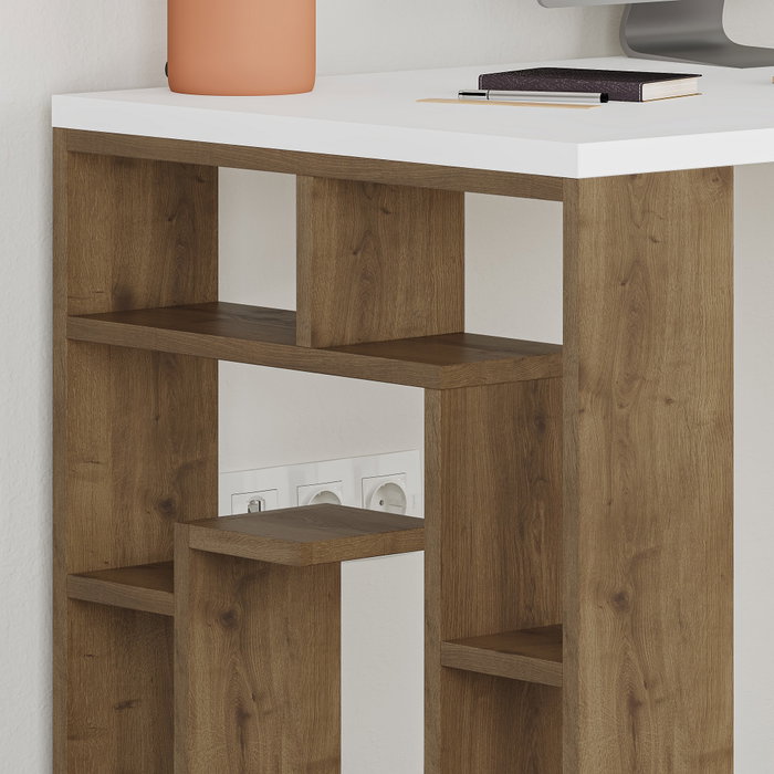 Hanah Home Maze Escritorio de Estudio Blanco y Roble Oscuro